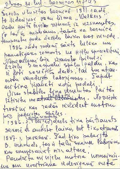 Draudzes �r�elnieka Arv�da Vainovska apraksts par 1986.gad� veiktajiem remonta darbiem